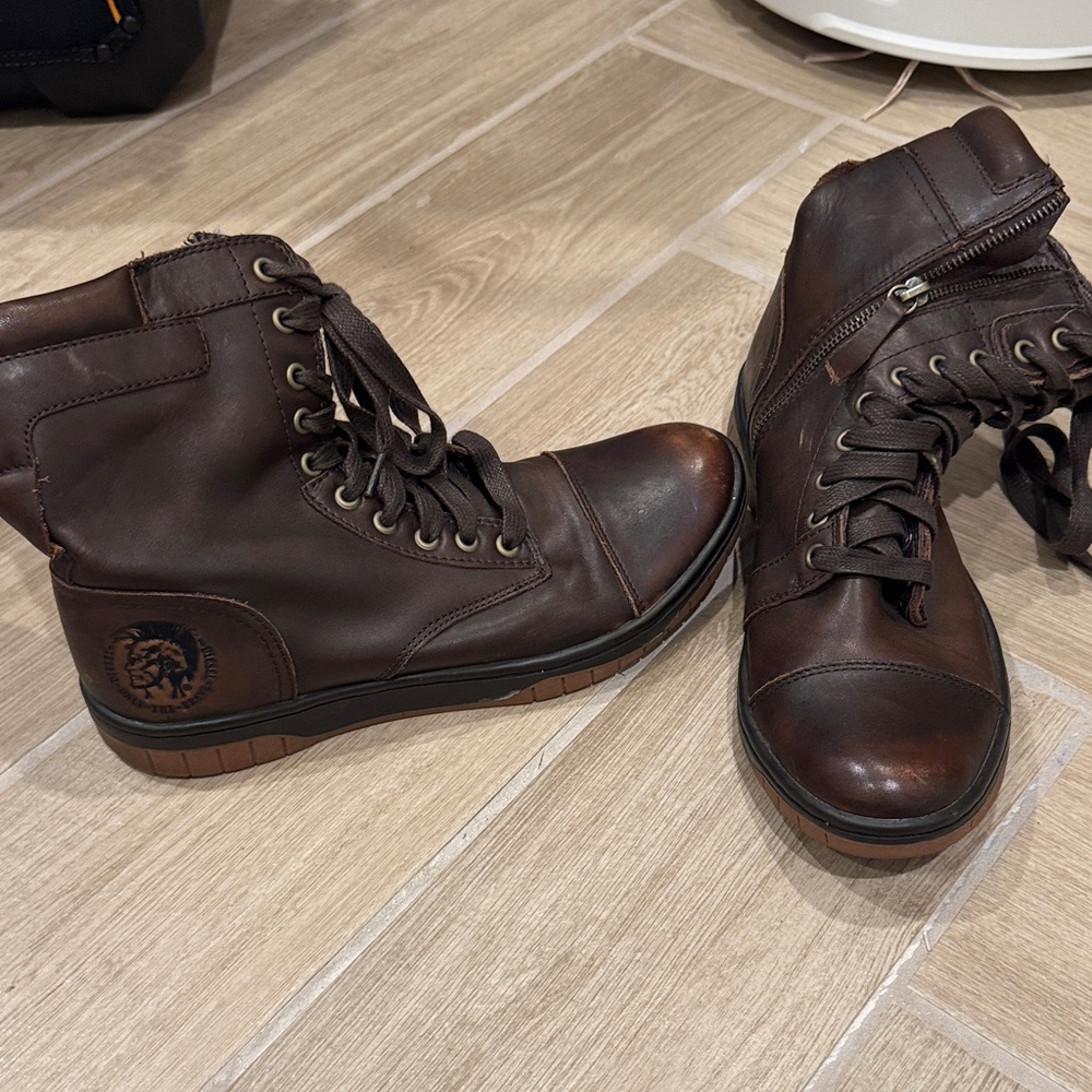 Diesel Dark Brown Leather Lace-Up Boots